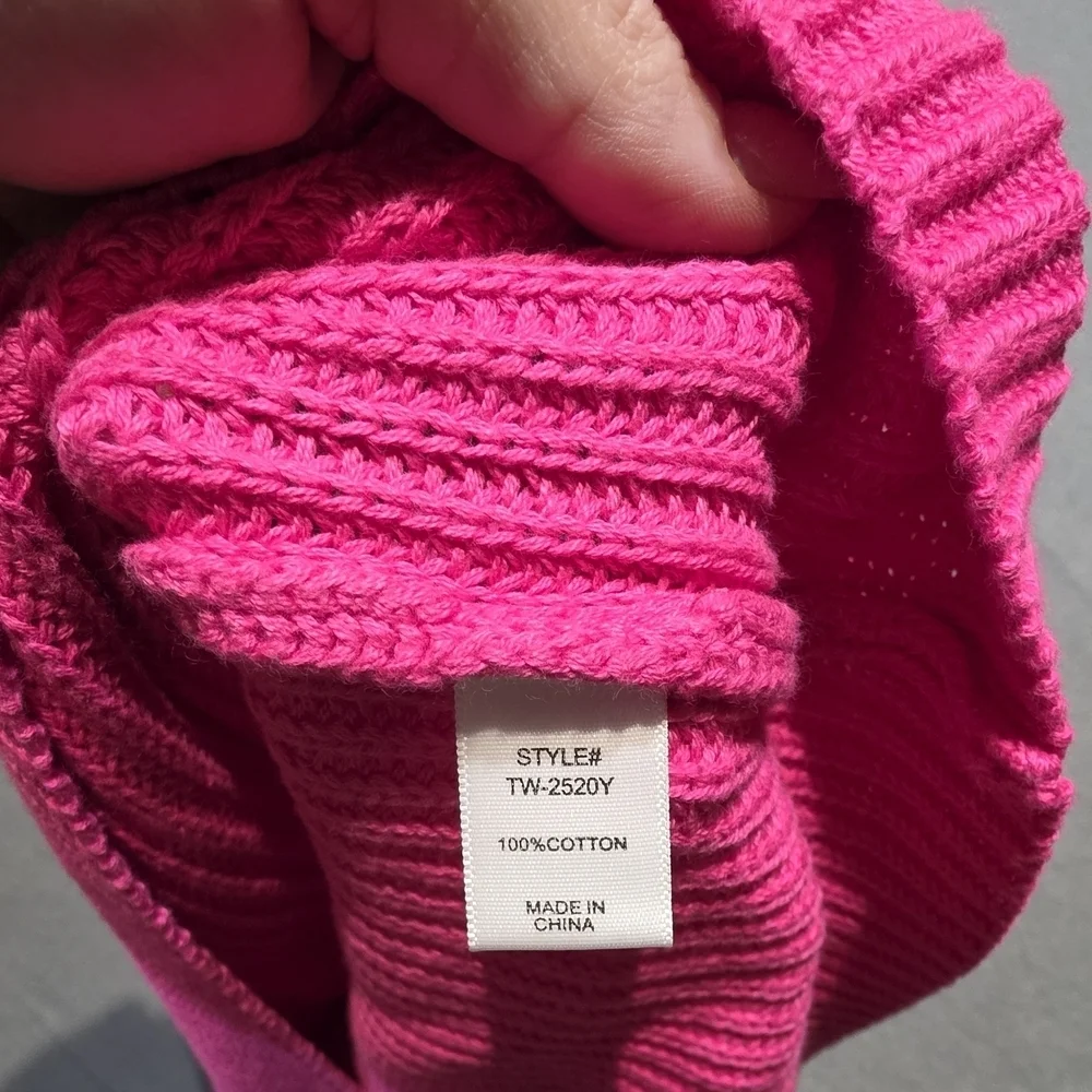Zenana New In Poly Bag Vibrant Pink Mock Neck Ribbed Knit Dress M:Bust 37-38 in
